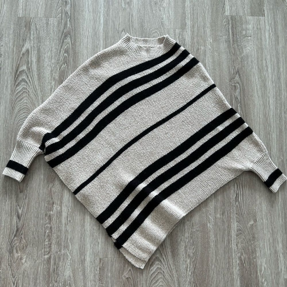 SHEIN Black and Cream Striped Poncho